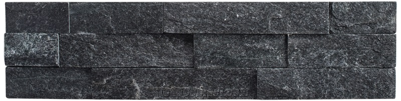 Piha Black Real Stone Cut Into Rectangular Shapes Wall Panels