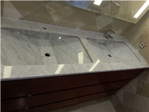 Bianco Carrara Marble Double Sink Vanity Top