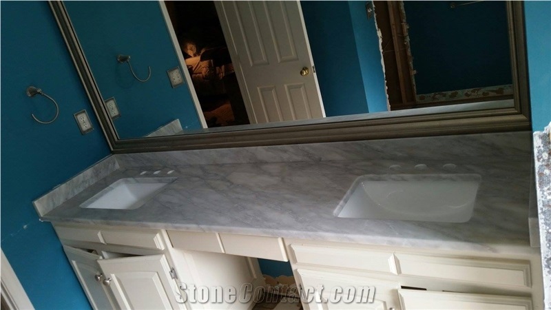 Double Sink White Marble Bathroom Counter