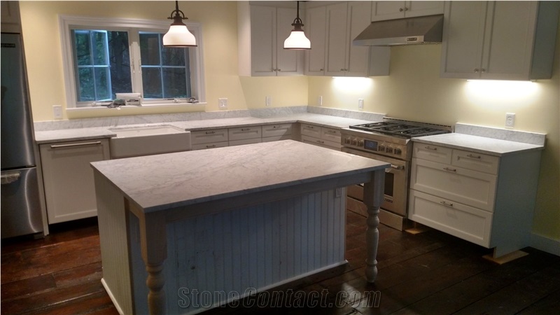 3cm Honed White Carrara Marble Kitchen Perimeter Top, Kitchen Island Top