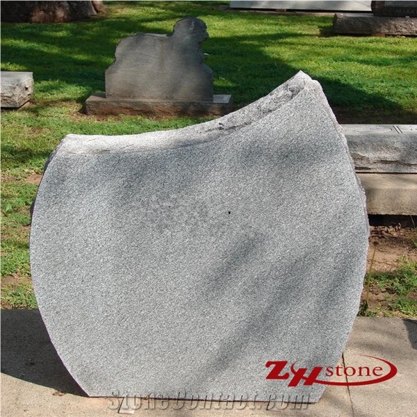 Butterfly Design Polished Grey Granite Headstone