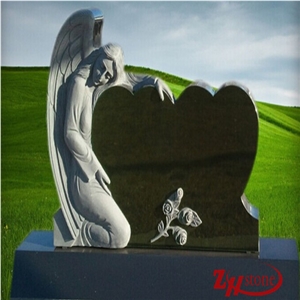 Butterfly Design Polished Grey Granite Headstone