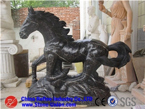 Antique Horse Statue Animal Sculpture, Black Marble Statues,Black Horses Landscape Sculptures