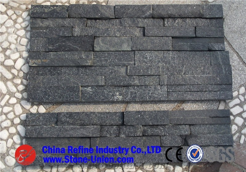 Black Quartzite Tile ,Black Thin Stone Veneers ,Flat Stacked Panels,Wall Tile Ledge Stone ,Stone Wall Cladding