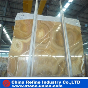 China Natural Yellow Onyx Polished Slabs & Tiles for Bar Tops ,Walling , Tiling ,Orange Onyx for Table Tops Covering ,Orange Onyx