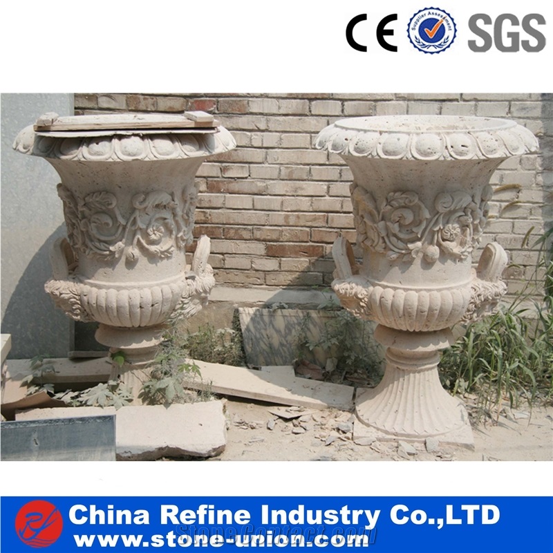 China White Marble Flower Pots,Planter Pots,Flower Vases,Flower Stand/ Stone Exterior Flower Pots,Natural Stone Outdoor Planters,Garden Vases