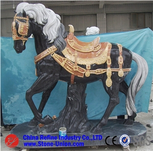 Horse Sculpture,Black Marble Sculpture, Garden Sculpture, Handcarved Sculpture,Animal Sculpture