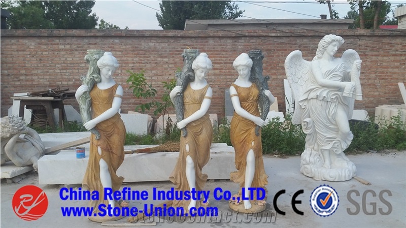 Lighte Beige Marble Figure Statues, Handcarved Sculptures, Western Style Marble Human Angle Sculptures & Statues