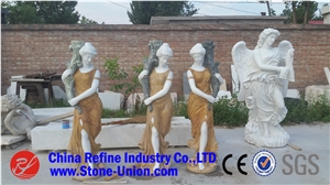 Lighte Beige Marble Figure Statues, Handcarved Sculptures, Western Style Marble Human Angle Sculptures & Statues