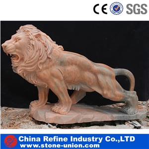 Marble Animal Statue Of Lion, Red Marble Statues,Lion Sculpture Statue, Kerman Pink Marble Statues,Pink Marble Animal Sculptures