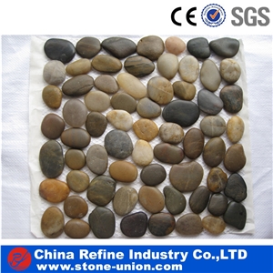 Mixed Color Ordinary Polished Pebble Flat Mosaic Tile/E Stone Floor Mosaic/Pebble Stone Floor Mosaic/Natural River Cobbles Paver on Mesh Hot Sale