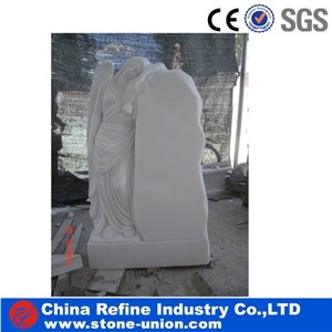 Sichuan White Marble Tombstone&Cemetery Angel Monument& White Marble Headstone with Hand Carved &Angel Carved Headstone&Cheap Engraved Gravestone