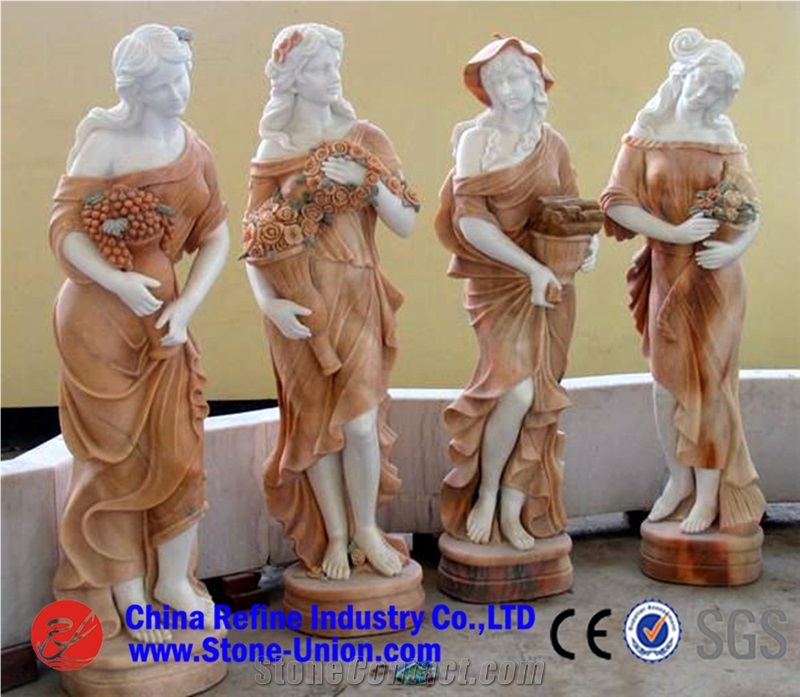 Sunset Red Marble Figure Statues, Handcarved Sculptures, Woman Sculpture,Figure Statue,Yellow Marble Garden Sculpture