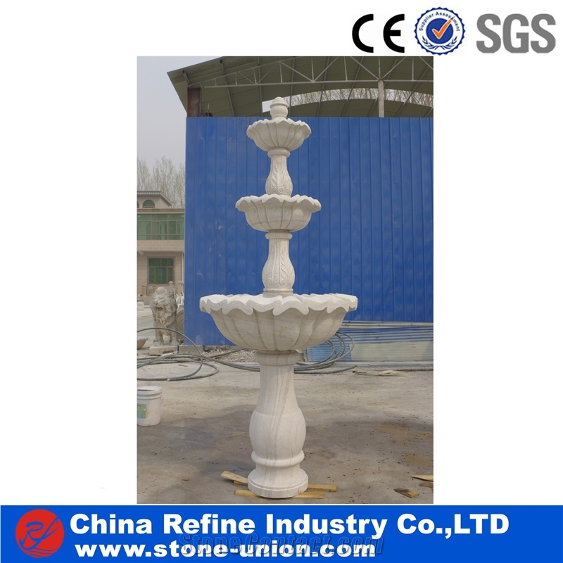 White Marble Fountain,Small Water Fountain for Garden Decoration, Sculptured Handcarved Exterior Fountains for Garden Decoration