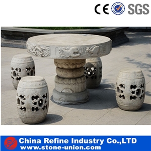 White Stone Round Garden Pots & Planters, Stone Planters & Flower Pot,Marble Pedestal Planter with Carved,Beige Limestone Flower Pot
