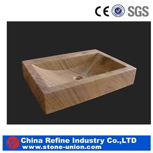 Yellow Wooden Marble Stone Sink&Wooden Marble Free Form Vessel Sink&Bathroom Sinks for Counter Top&Moder Design Rectangle Basin &Square Solid Basin