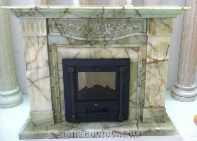 Onyx Green, Fireplace Decorating, Fireplace Insert, Natural Stone Fireplaces, Sculptured Fireplace, Pakistan Green Onyx