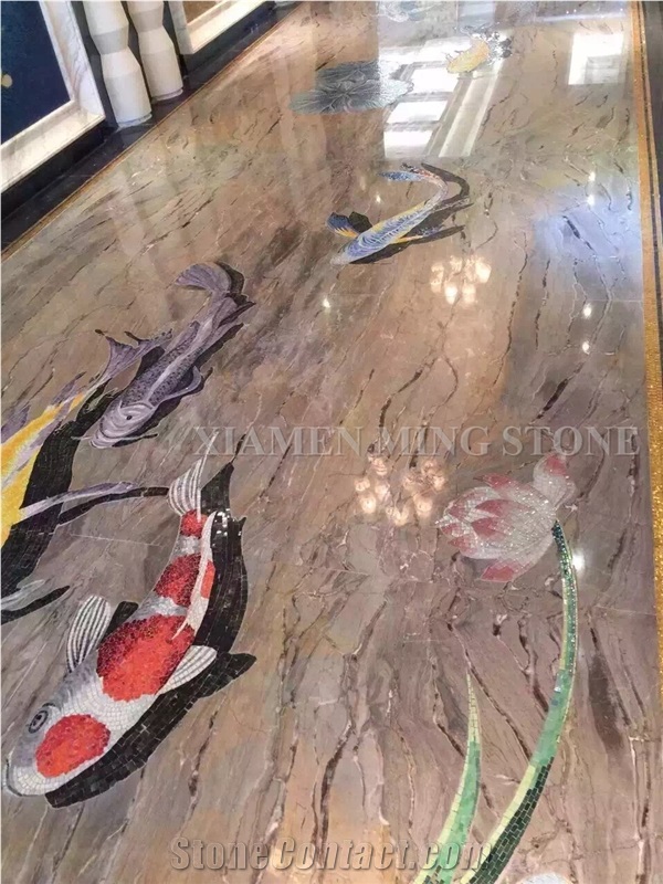 3d Surface Waterjet Grey Marble Round Medallions Pattern Floor Paving Interior Stone,Hotel Carpet Medallions Ocean Style