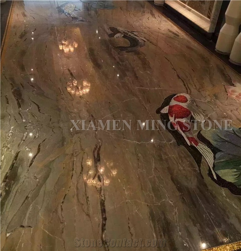3d Surface Waterjet Grey Marble Round Medallions Pattern Floor Paving Interior Stone,Hotel Carpet Medallions Ocean Style