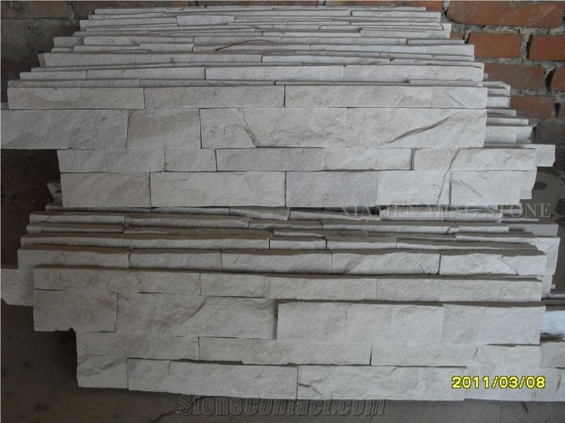 A Quality China White Quartzite Culture Stone Stacked Stone Veneer,Split Face Thin Stone Veener Exposed Garden Waterfall