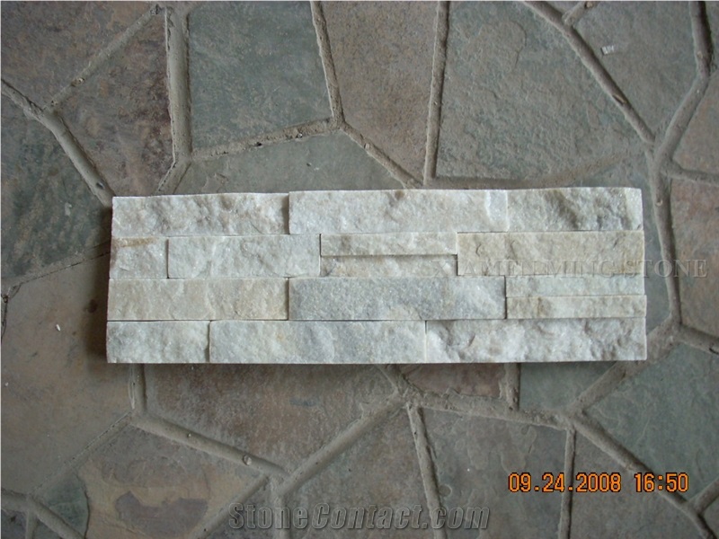A Quality China White Quartzite Culture Stone Stacked Stone Veneer,Split Face Thin Stone Veener Exposed Garden Waterfall
