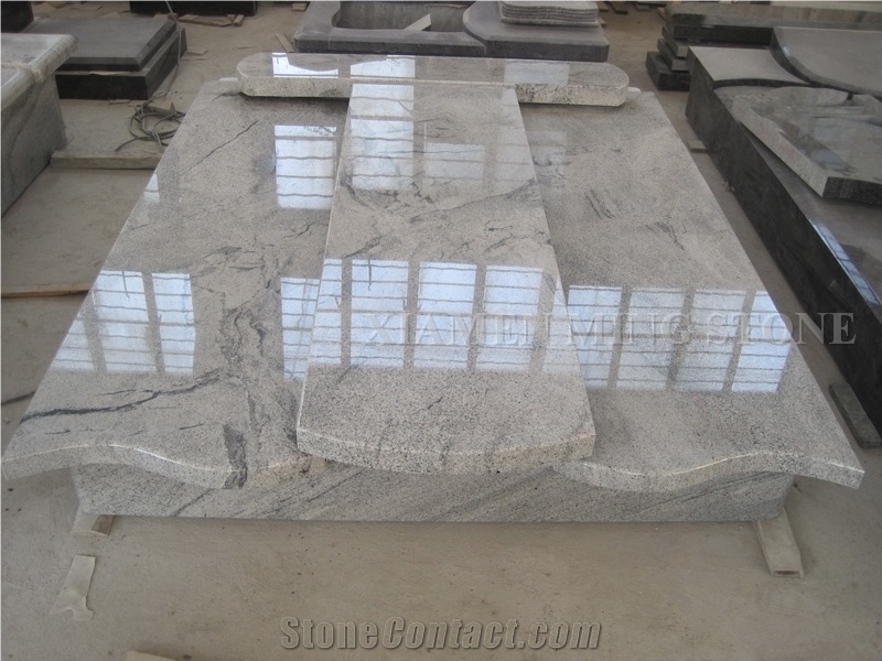A Quality Viscont White Granite Polish Single Tombstone/White Juparana Grey Wave Vein Viskont Upright Monuments Gravestone Western