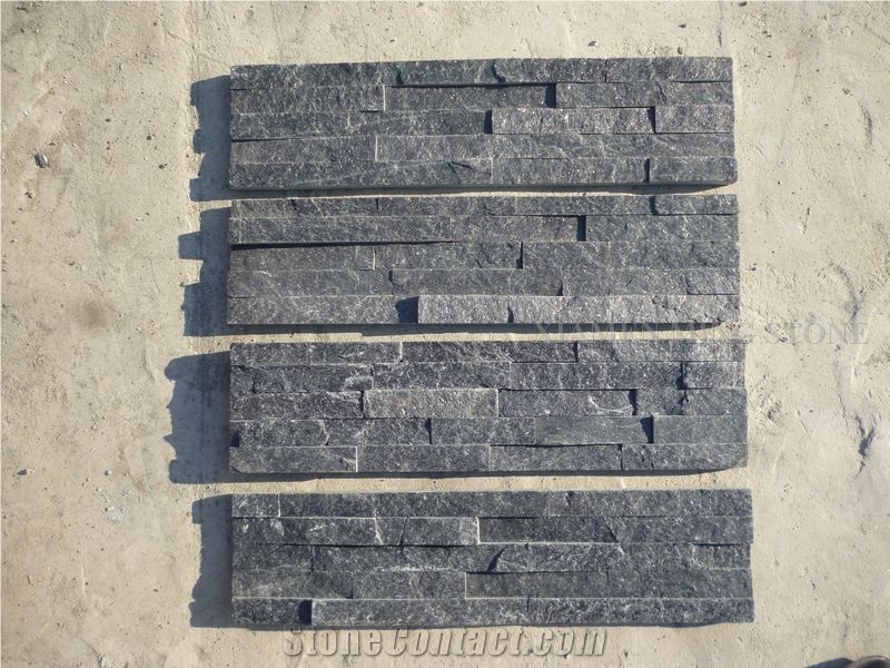 China Absolute Nero Black Slate Culture Stone Stacked Stone Veneer,Split Face Thin Stone Veener Exposed Garden Waterfall