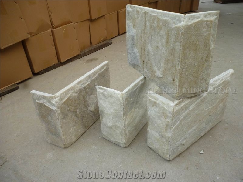 China Absolute White Quartzite Culture Stone Split Face Exposed Castle Walling,Stacked Stone Veneer Loose Stone