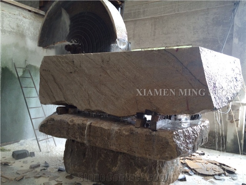 China Golden River Yellow Granite Block Cutting Polished Slab Tile Panel for Wall Cladding Floor Covering Customized