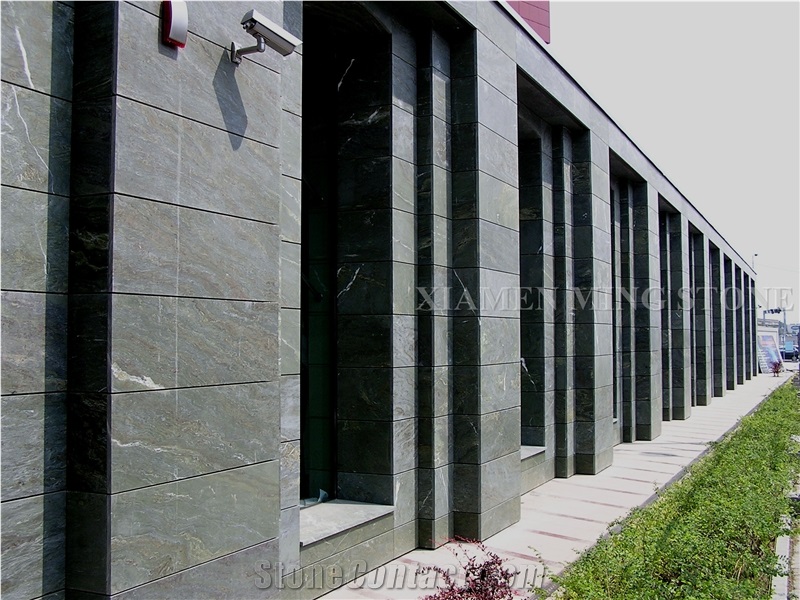 China Green Spray Wave Granite Tiles Villa Wall Cladding Panel,Verde Juparana Foned Exterior Building Floor Covering