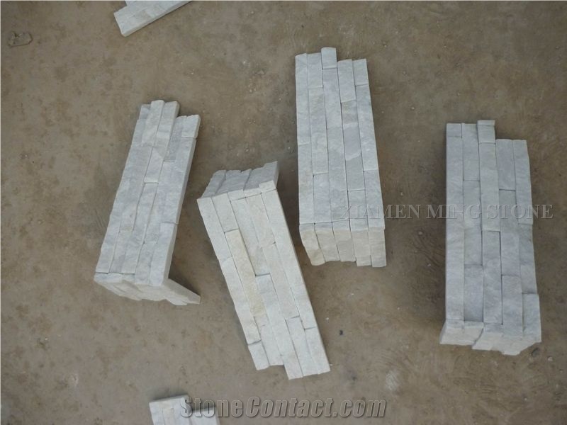 China Grooved White Imperial Quartzite Culture Stone, Stacked Stone Veneer,Split Face Thin Stone Veener Exposed Garden Waterfall Loose Stone