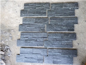 China Nero Black Slate Culture Stone Stacked Stone Veneer,Split Face Thin Stone Veener Exposed Garden Waterfall