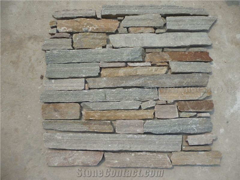 China Rainbow Rustic Slate Culture Stone Split Face Exposed Corner Stone,Stacked Stone Veneer Loose Stone