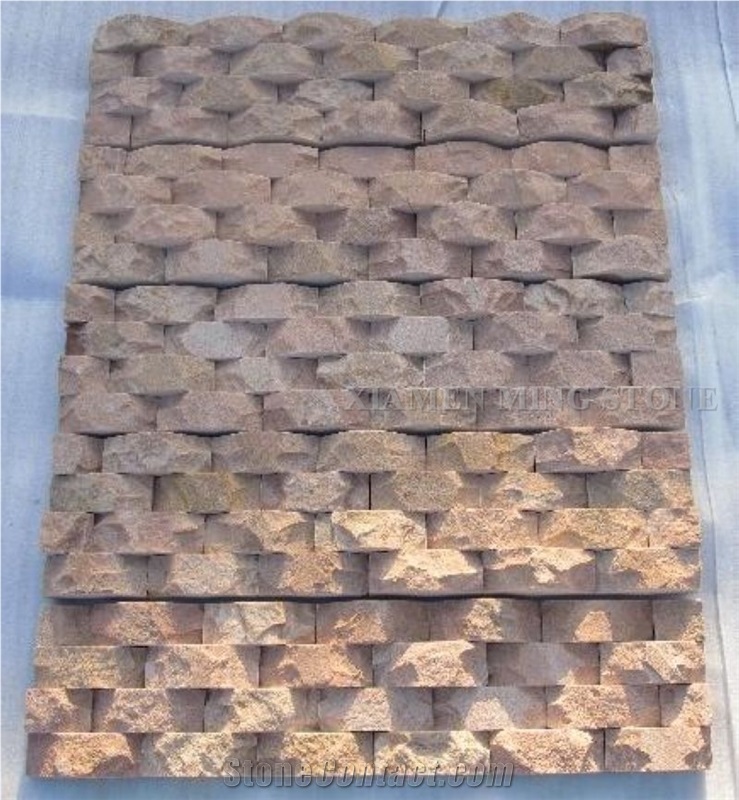 China Red Sandstone Culture Stone Split Face Exposed Castle Walling,Stacked Stone Veneer Loose Stone