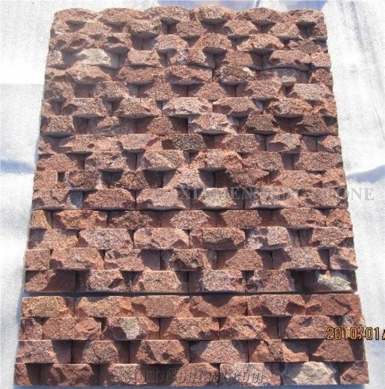 China Red Sandstone Culture Stone Split Face Exposed Castle Walling,Stacked Stone Veneer Loose Stone