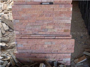 China Sunset Pink Quartzite Culture Stone Exposed Castle Walling,Split Face Stacked Stone Veneer Loose Stone