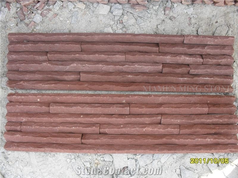 China Sunset Pink Quartzite Culture Stone Split Face Exposed Castle Walling,Stacked Stone Veneer Loose Stone