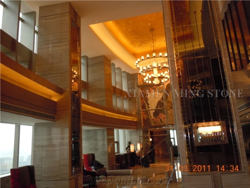 China White Wooden Vein Marble Hotel Lobby Tile Machine Cutting, Serpeggiante Wood Grain Tiles Villa Interior Walling Pattern Straight Vein