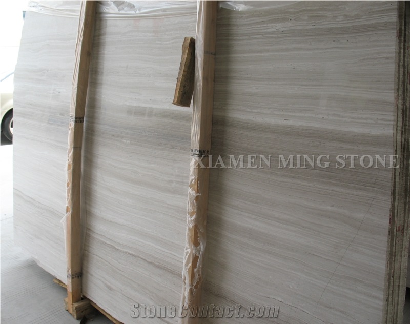 China White Wooden Vein Marble Tiles Machine Cut, China Serpeggiante Wood Grain Slabs Villa Interior Wall Cladding,Floor Covering Pattern