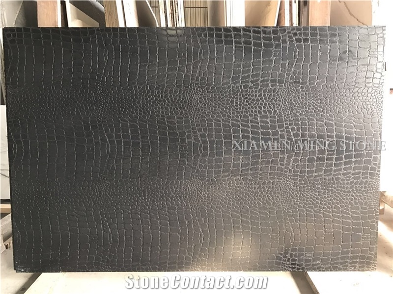 Crocodile Leather Surface Royal King Black China Marble Slabs Tile Panel,Antique Style Nero Ink Mabrle Panel for Hotel Wall Cladding Flooring Pattern