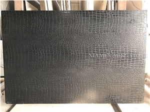 Crocodile Leather Surface Royal King Black China Marble Slabs Tile Panel,Antique Style Nero Ink Mabrle Panel for Hotel Wall Cladding Flooring Pattern