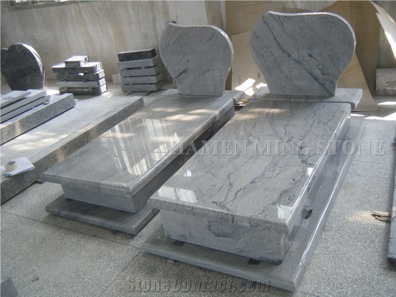 Customzied Design Viscont White Granite Western Tombstone,White Juparana Grey Wave Vein Viskont Monuments Gravestone