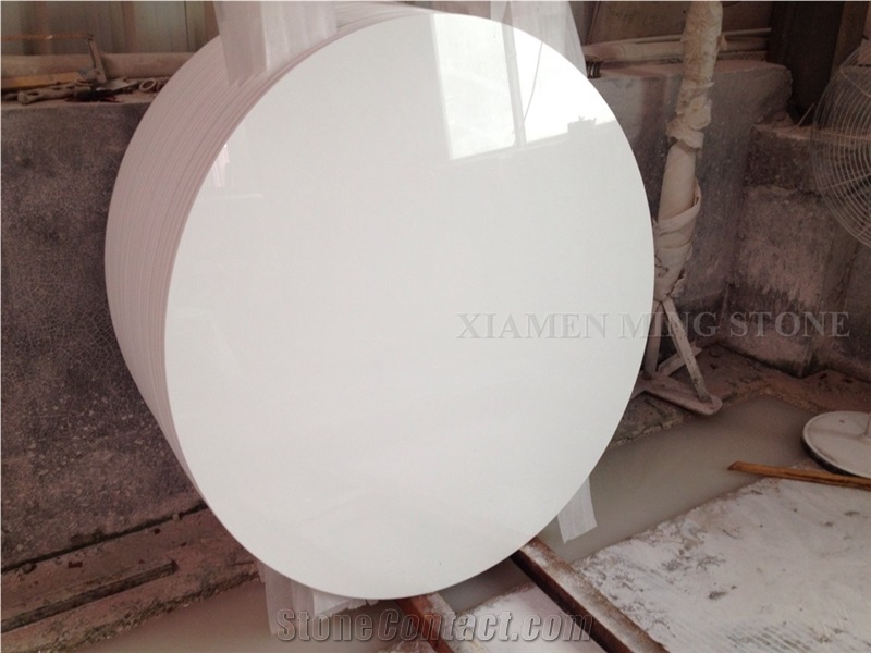 Discount Price Solid Surface Artificial Thassos White Stone Crystallized Glass Nano Interior Tabletops,Engineered Stone Pure White Round Table