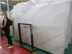 Elegant Guangxi White Polished Marble Slab,Machine Cut Panel Tile for Hotel Lobby Flooring,China White Marble