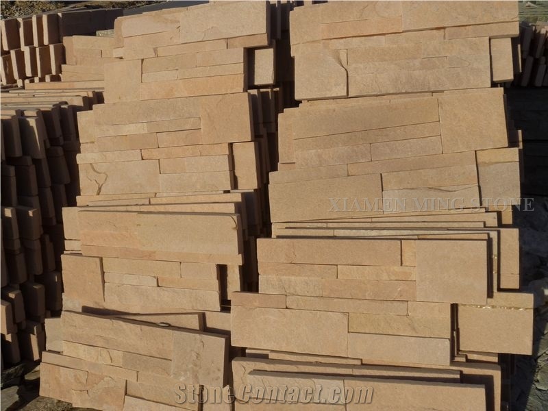 Factory Price China Sunset Pink Quartzite Culture Stone Split Face Exposed Castle Walling,Stacked Stone Veneer Loose Stone