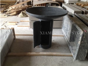 G668 China Dark Grey Sesame Granite Mushroom Shaped Pedestal Wash Basins for Bathroom or Exterior Landscaping Round Stand Sinks