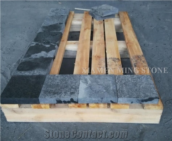 G684 China Black Basalt Flamed Cube Stone Brick Pavers for Landscaping Walkway Pattern,Absolute Nero Basalto Cobble Exterior Floor Paving