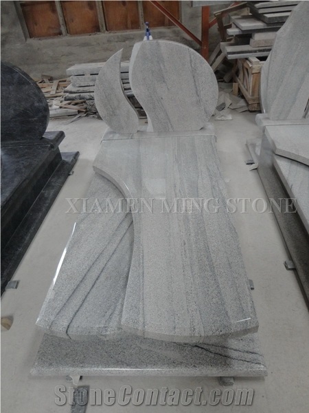 Handcarved Viscont White Granite Tombstone Straight Vein,White Juparana Grey Wave Vein Viskont Upright Monuments Gravestone Western