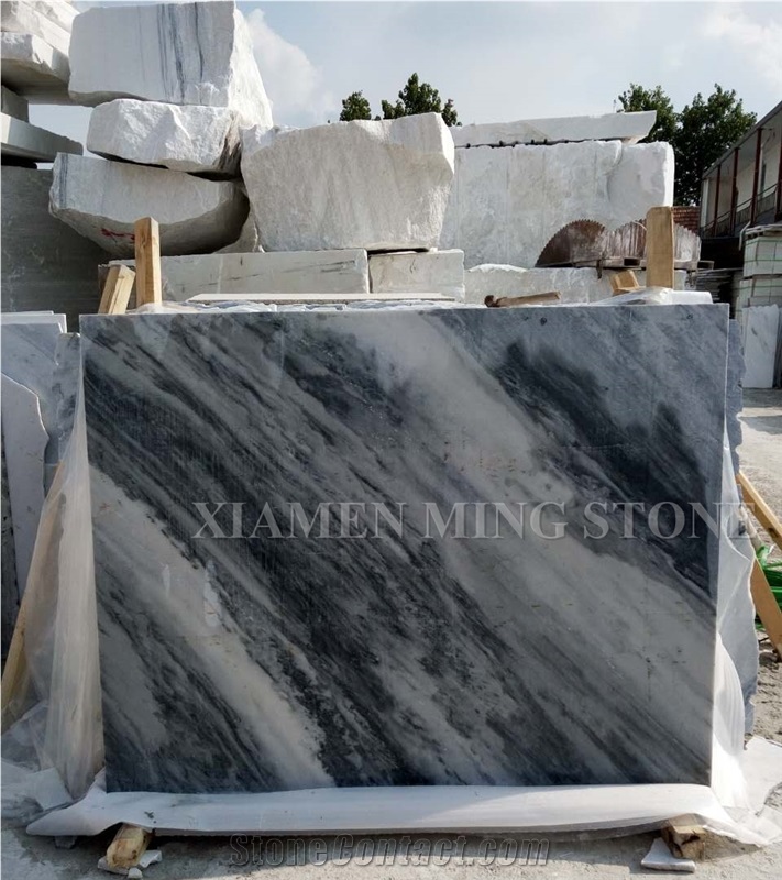 Ocean Wave Cloudy China Shanshui White Marble Polished Slabs,Machine Cutting Tile Panel Walling,Floor Paving Pattern