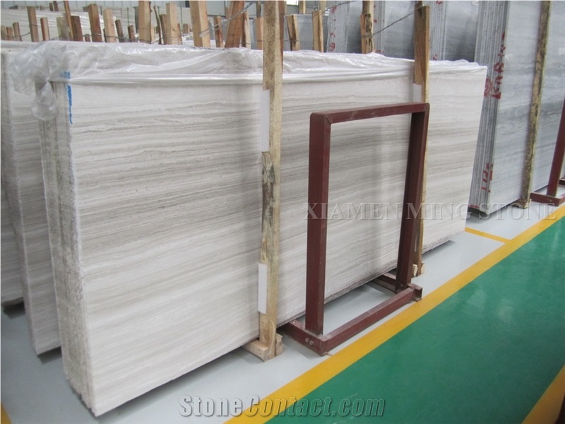 Packing Show White Wooden Vein Marble Slabs, China Serpeggiante Wood Grain Machine Cut Tiles Interior Walling,Floor Covering Pattern